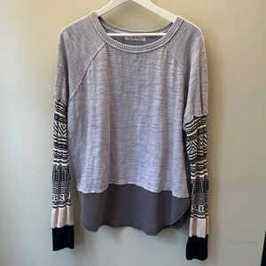 We The Free Light Blue Long Sleeve Top with Thermal Knit Sleeves Sz M Oversized